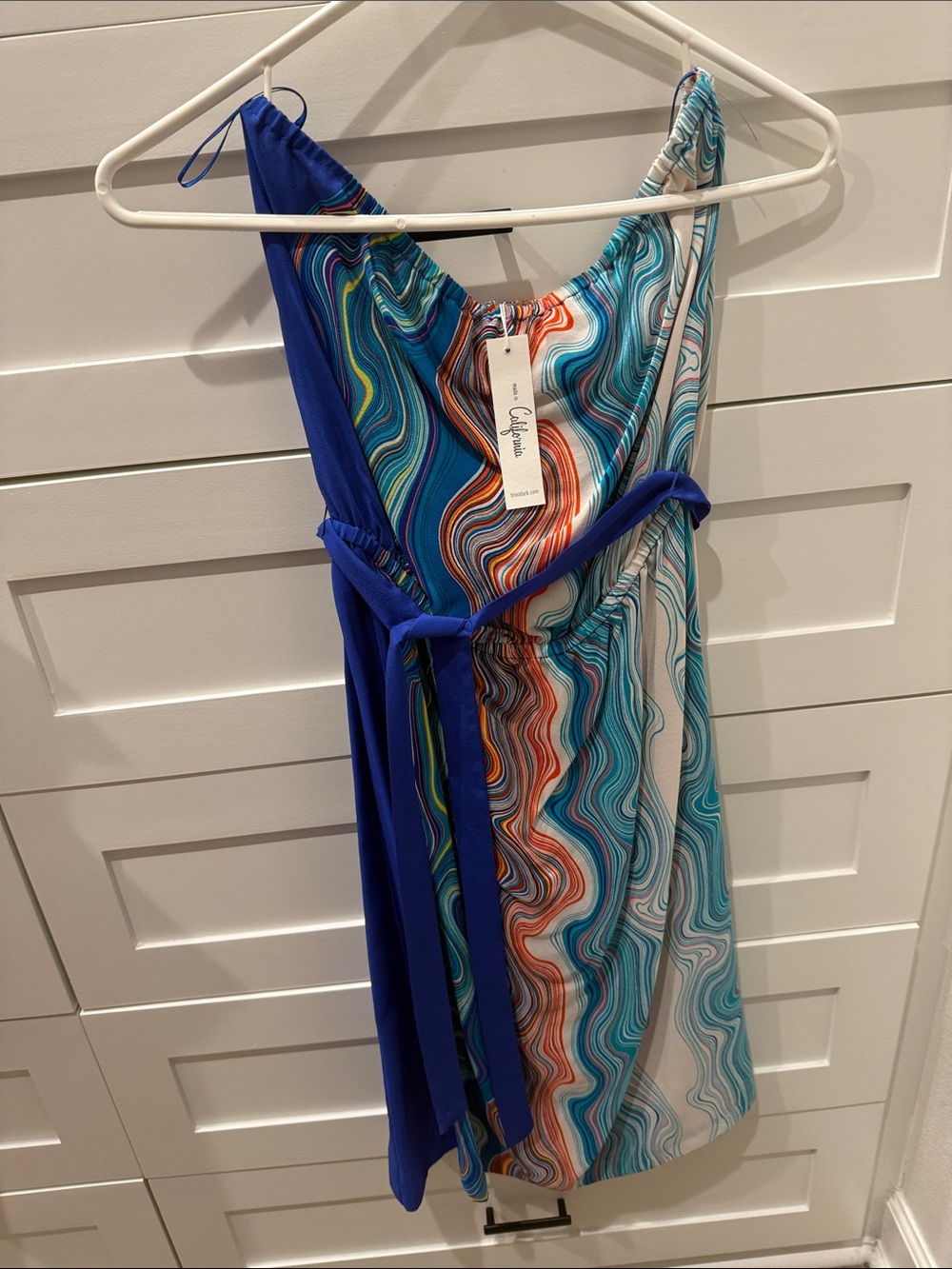 Trina Turk Blue Multicolor One-Shoulder Swirl Midi Dress